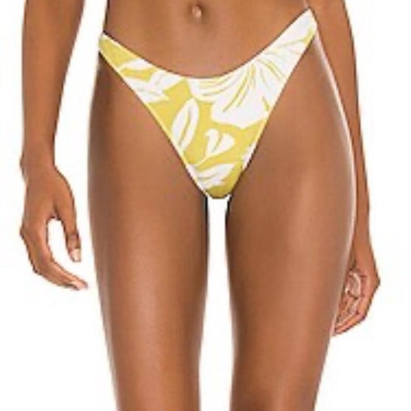 L*space rylee yellow palm print high cut cheeky bikini bottoms sz Large - Picture 5 of 5